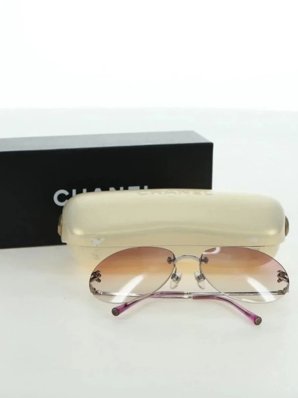 CHANEL Rimless CC Sunglasses metal Purple CC Auth am11594V